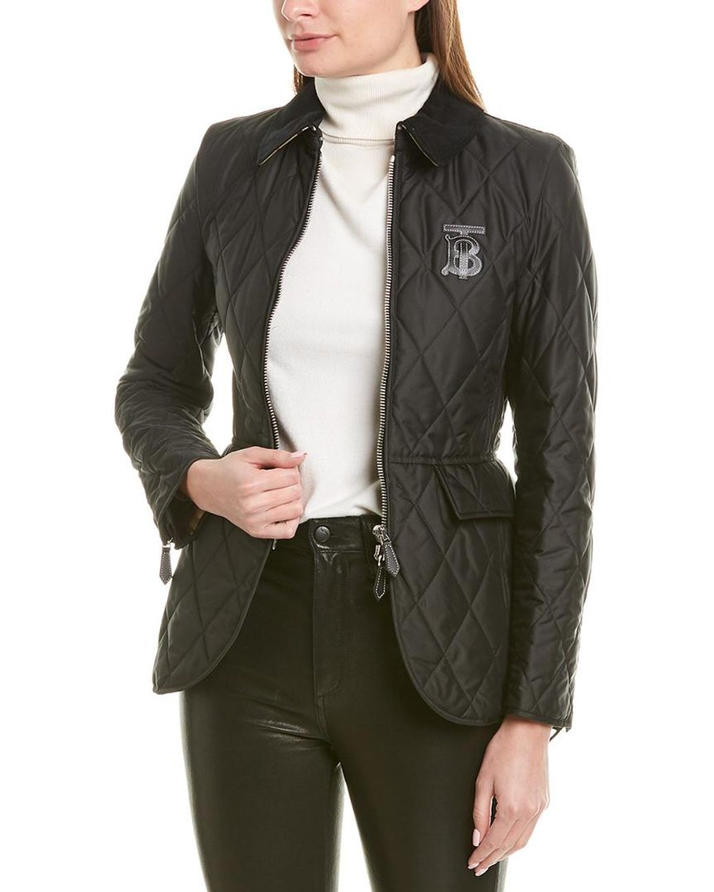 BURBERRY♡TBロゴ キルティングジャケット♡4Y104cm Burberry TB monogram quilted silk jacket - Beige - Women|4560876