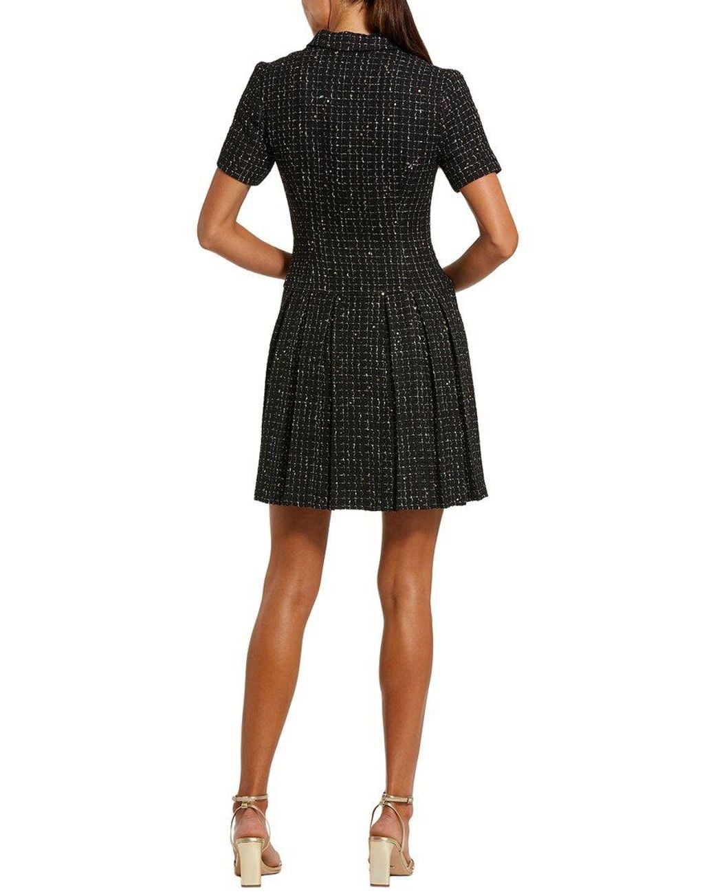 Mac Duggal Black Short Sleeve V Neck Tweed Blazer Mini Dress