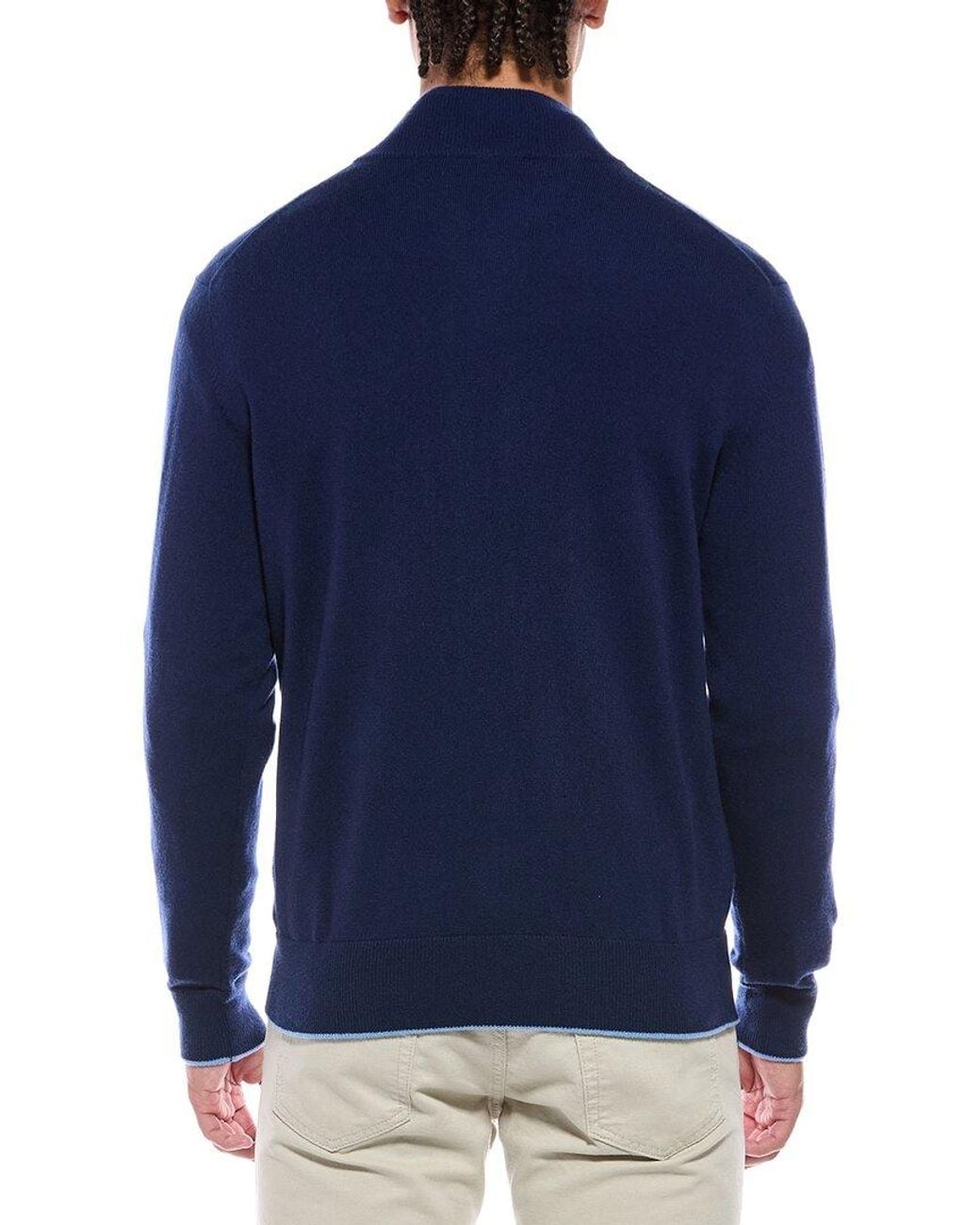 N.Peal Cashmere Blue Knightsbridge Full Zip 100% Cashmere Mock Neck Sweater for men