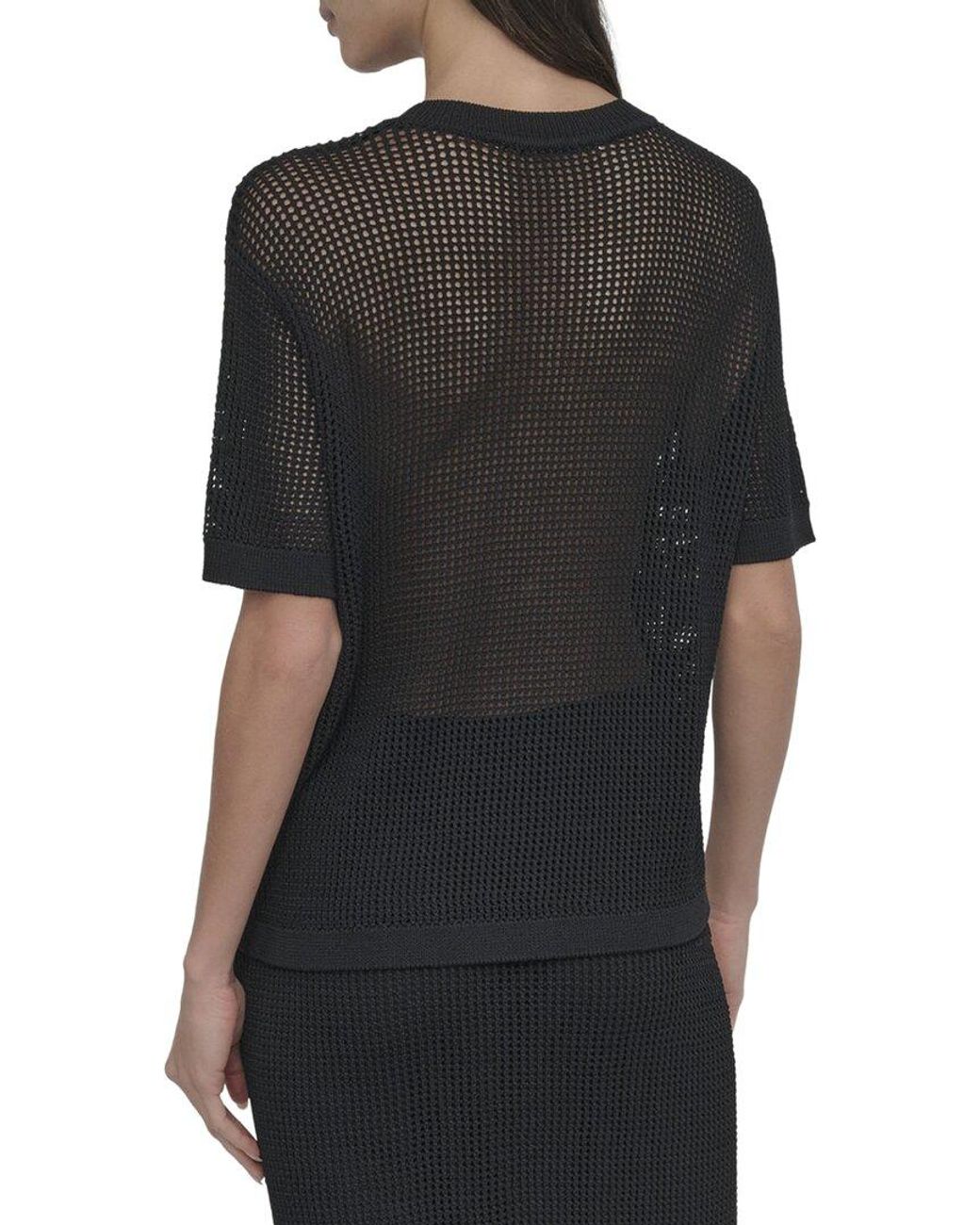 DKNY Black Crochet Pocket Top