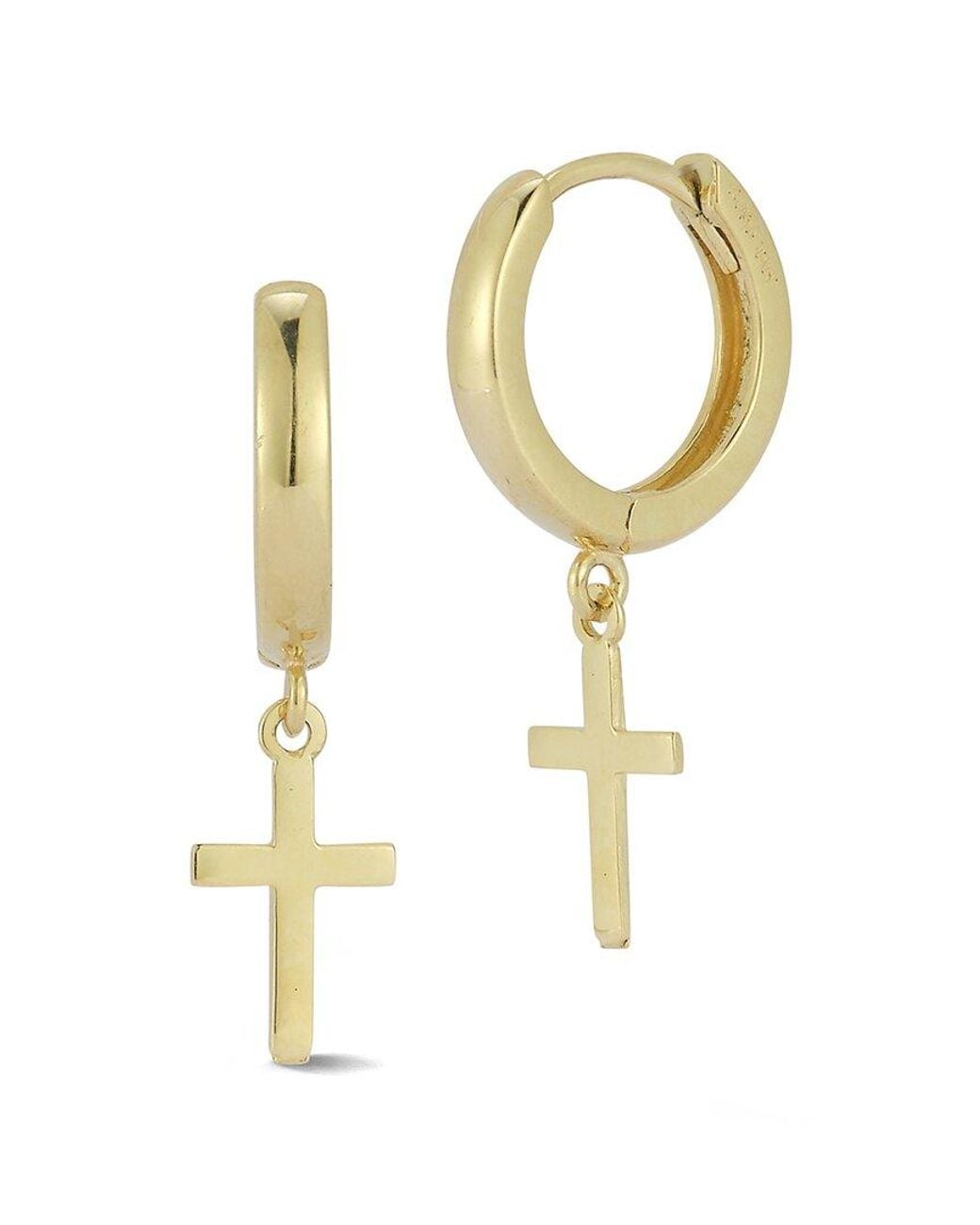 Ember Fine Jewelry Metallic 14k Cross Charm Huggie Earrings