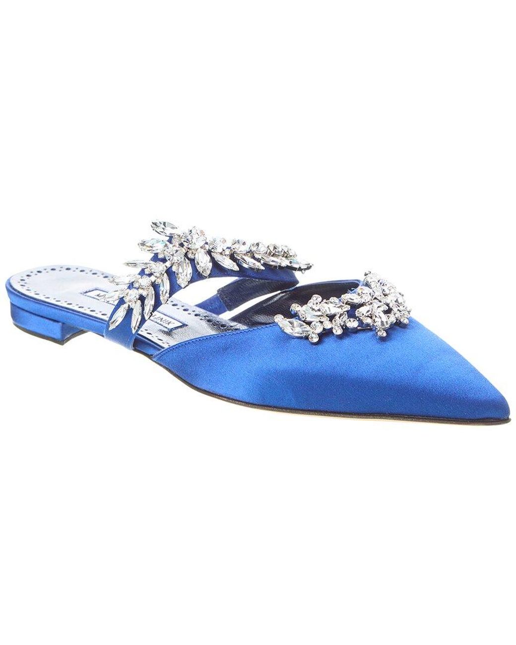Manolo Blahnik Blue Lurum Satin Flat