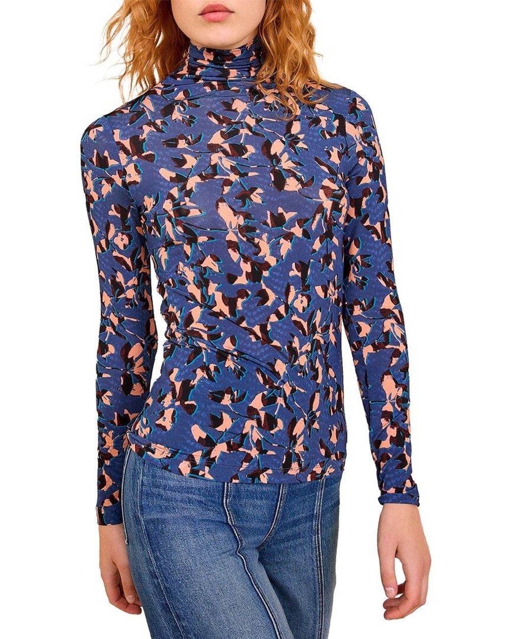 Ulla Johnson Blue Aurelia Jersey Turtleneck Top