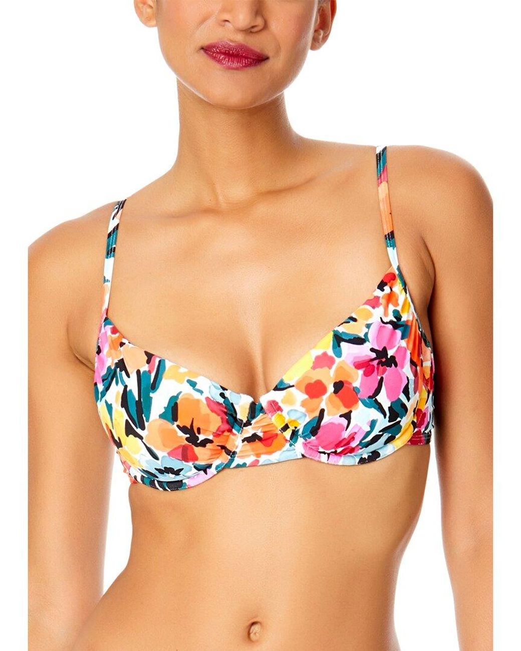 Anne Cole Blue Shirred Underwire Top