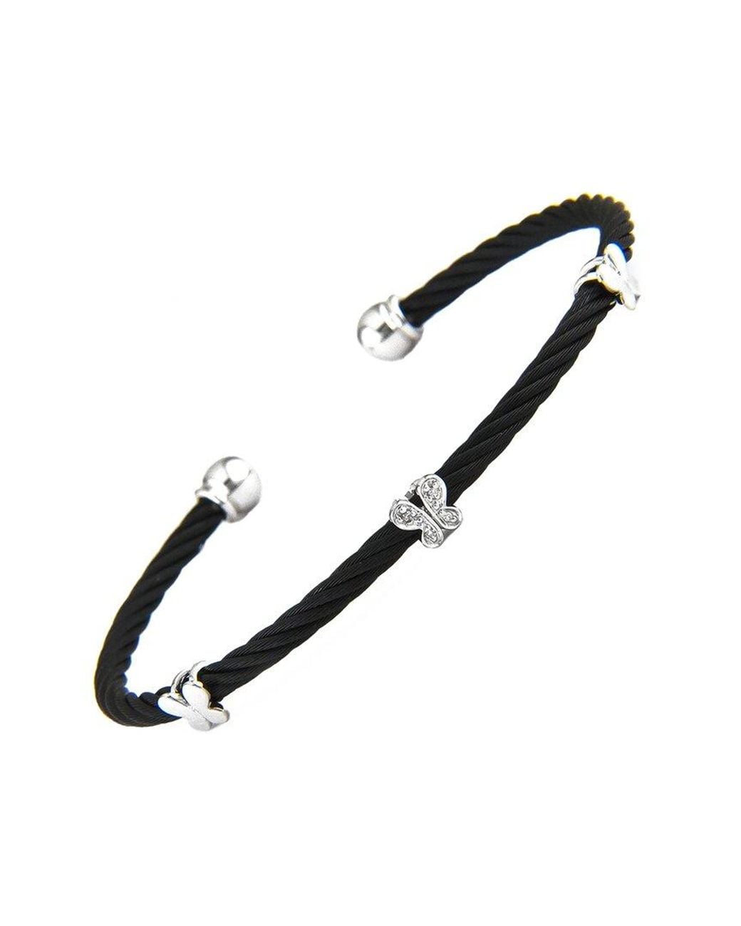 Diamond Select Cuts Multicolor Butterfly 14K & Stainless Steel 0.01 Ct. Tw. Diamond Bangle Bracelet