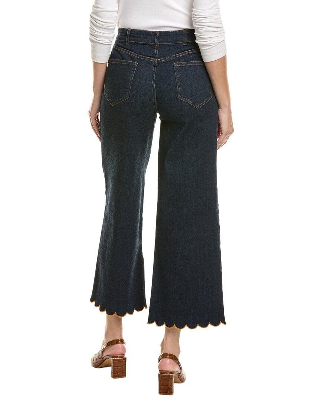 Cece Black Scallop Hem Straight Jean