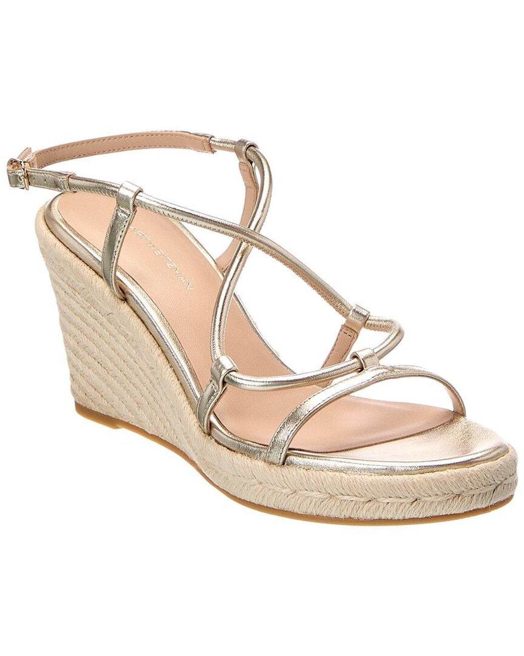 Stuart Weitzman Metallic Nilla Espadrille Leather Wedge Sandal