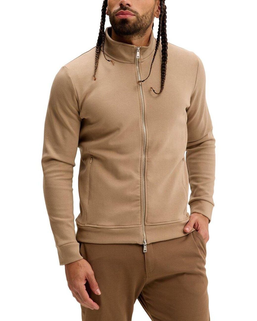 Ron Tomson Brown Double Zip Trainer Jacket for men