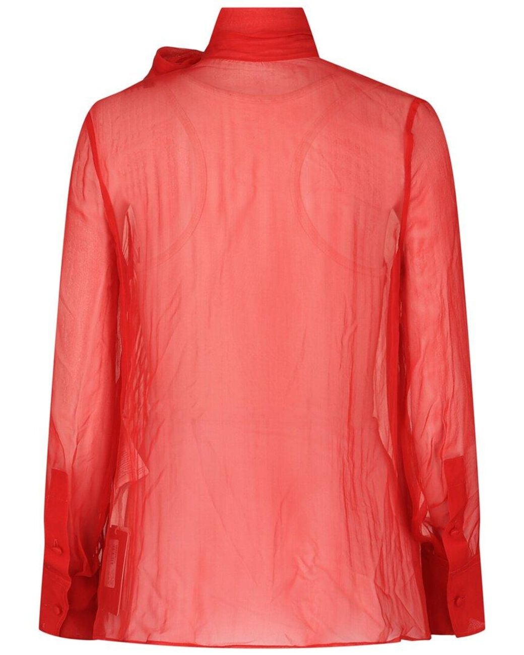 Valentino Red Sheer Organza Silk Blouse