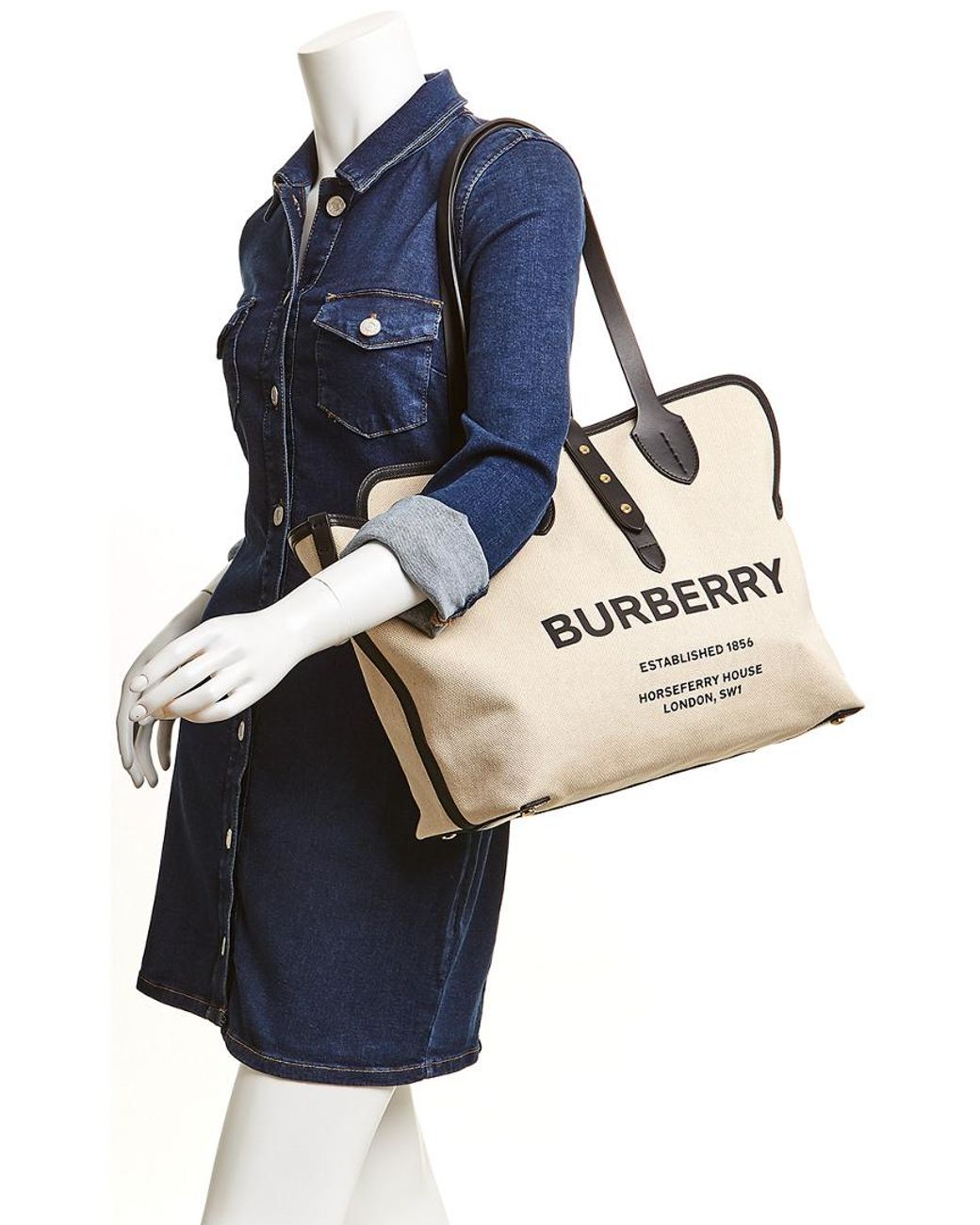 Burberry Black Logo-print Medium Cotton-canvas Tote Bag