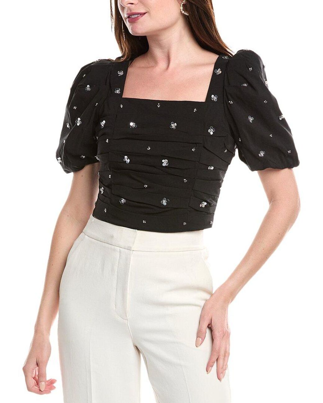 Endless Rose Black Embellished Pleated Top