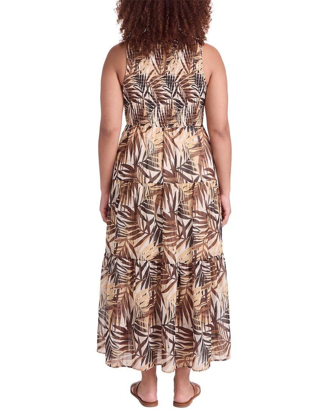 Anne Klein Brown Plus Smocked Bodice Tiered Dress