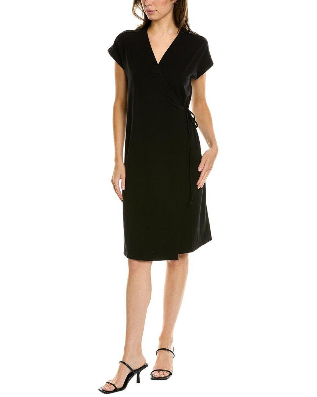 Eileen Fisher Petite Wrap Dress in Black | Lyst