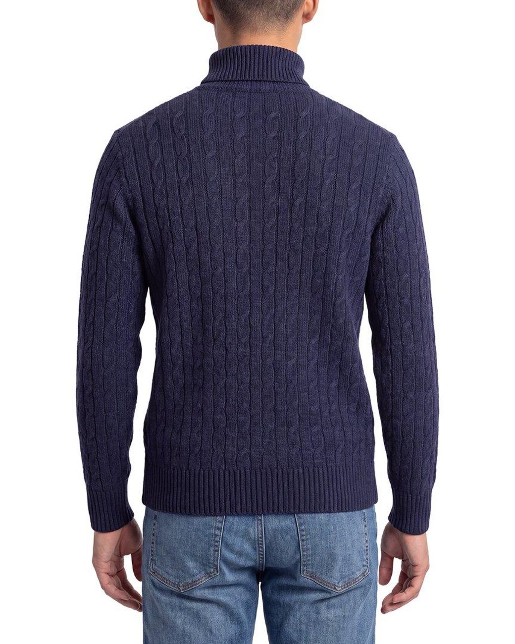 N.Peal Cashmere Blue Berwick Cable 100% Cashmere Roll Neck Sweater for men