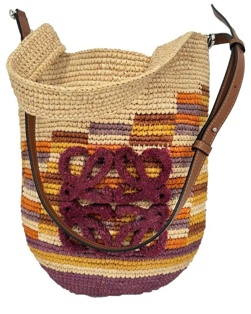 Loewe Natural Multicolor Vegetable Fibre Paula's Ibiza Slit Mini Rainbow Crossbody (authentic Pre-loved)