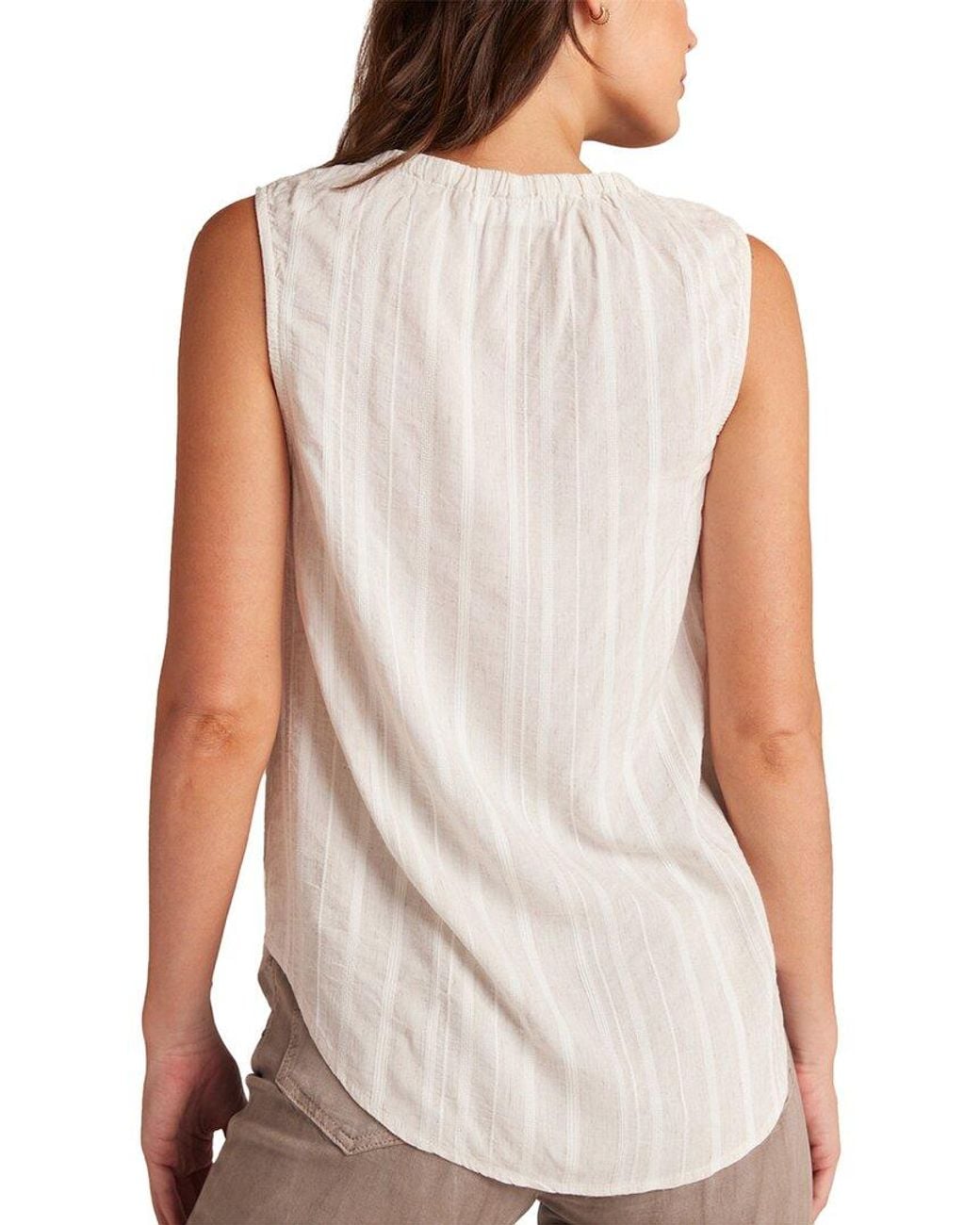 Bella Dahl White Sleeveless Shirred Neck Pullover