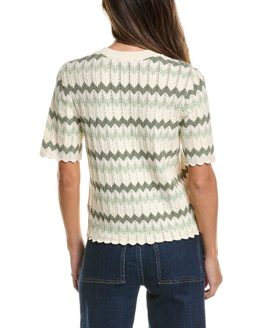 Adrianna Papell Natural Chevron Striped Crewneck Pullover