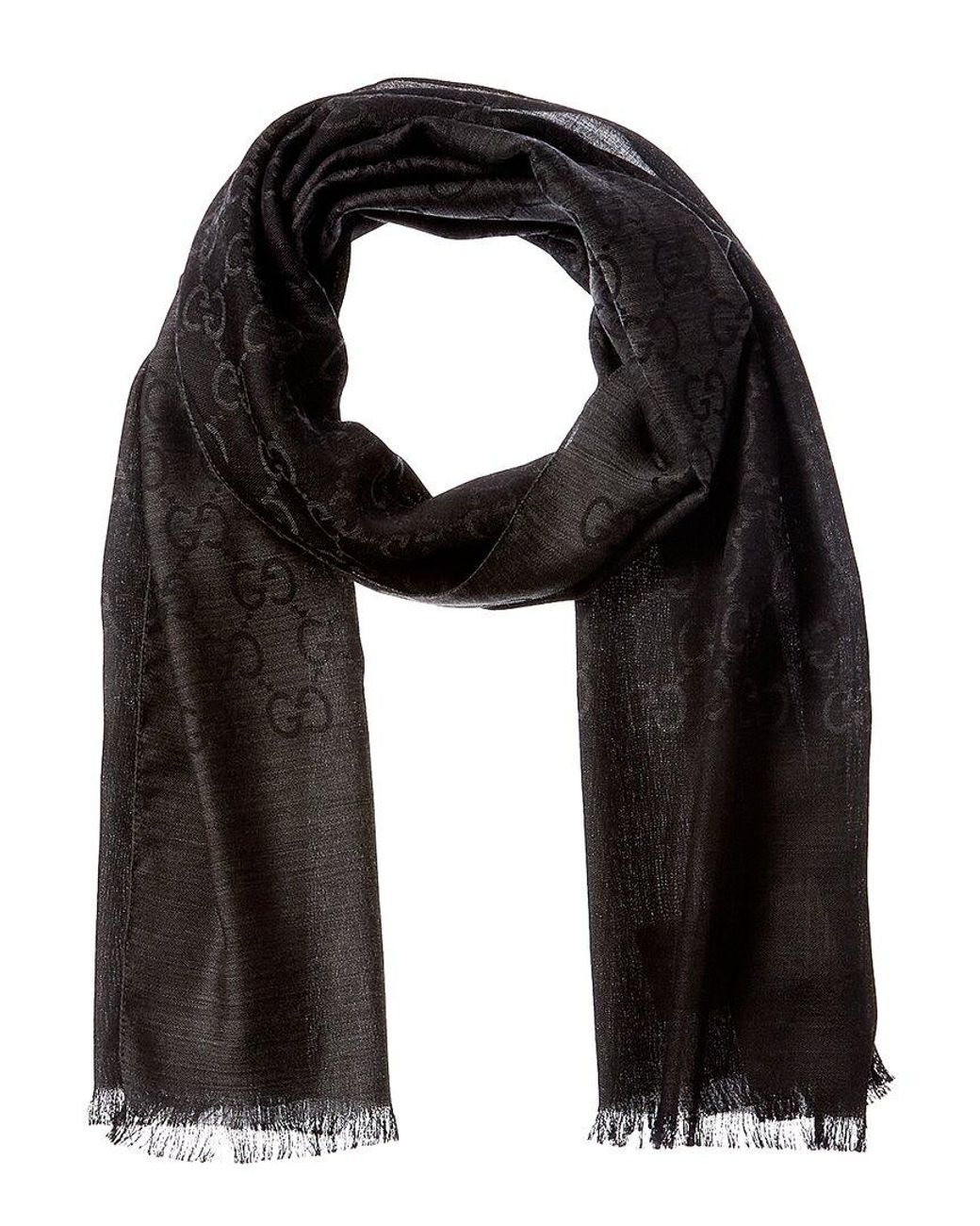 Gucci Logo Jacquard Wool & Silk-blend Scarf in Black | Lyst