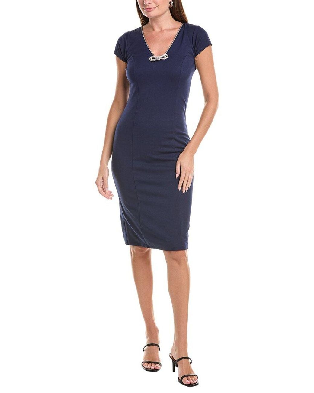 Marina Blue Rhinestone Trim Midi Dress