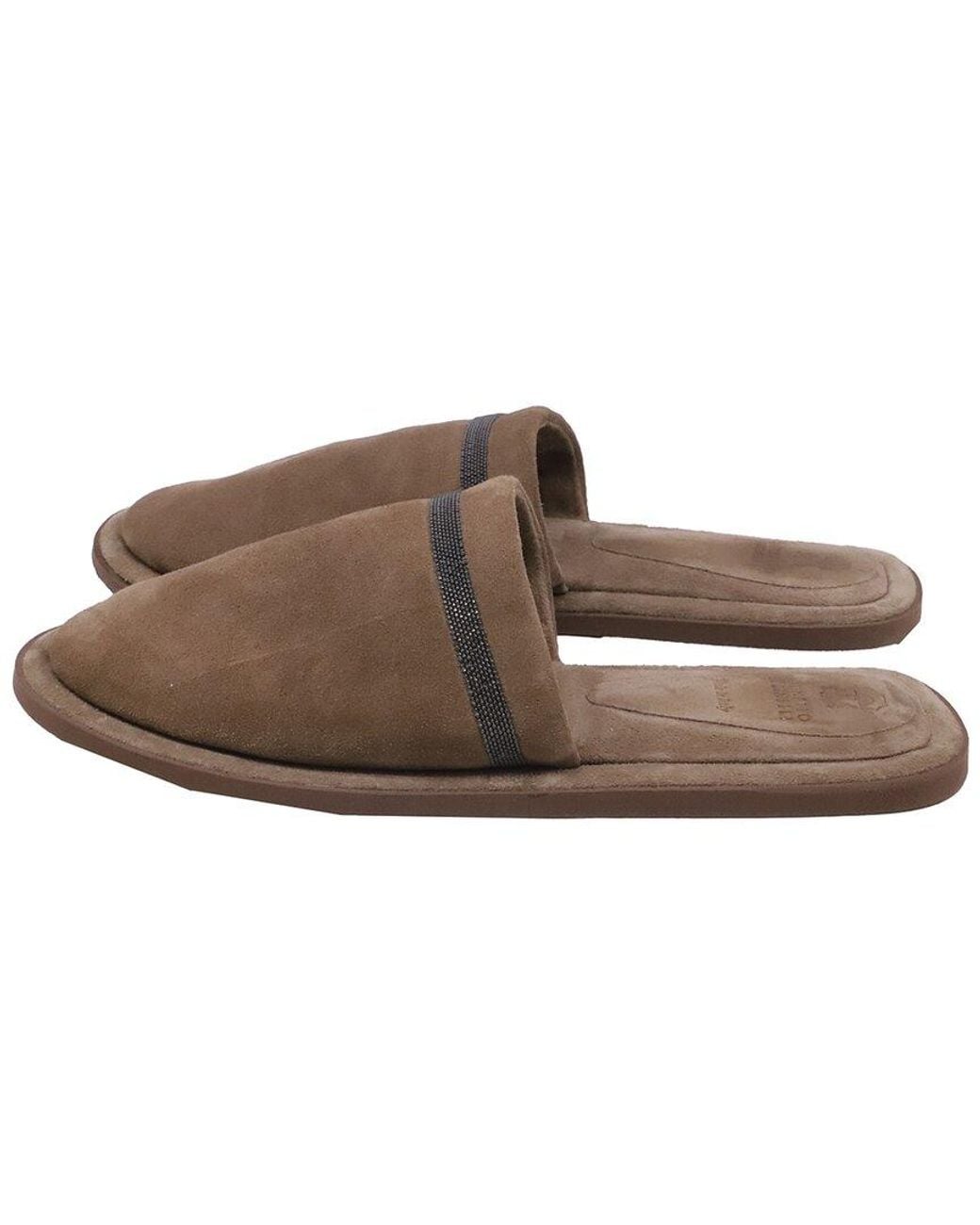 Brunello Cucinelli Brown Suede Mule Slipper (Authentic Pre-Loved)
