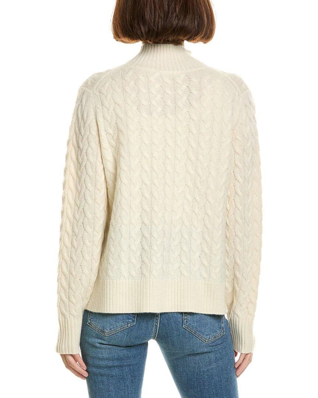 InCashmere Natural Mock Neck Wool & Cashmere-Blend Cable Cardigan