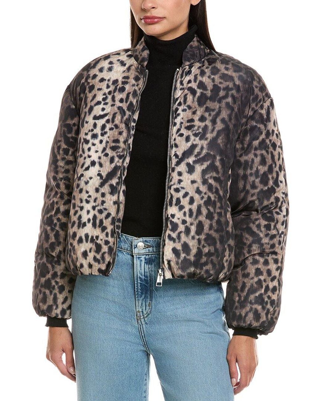 Apparis Black Leni Leopard Padded Bomber