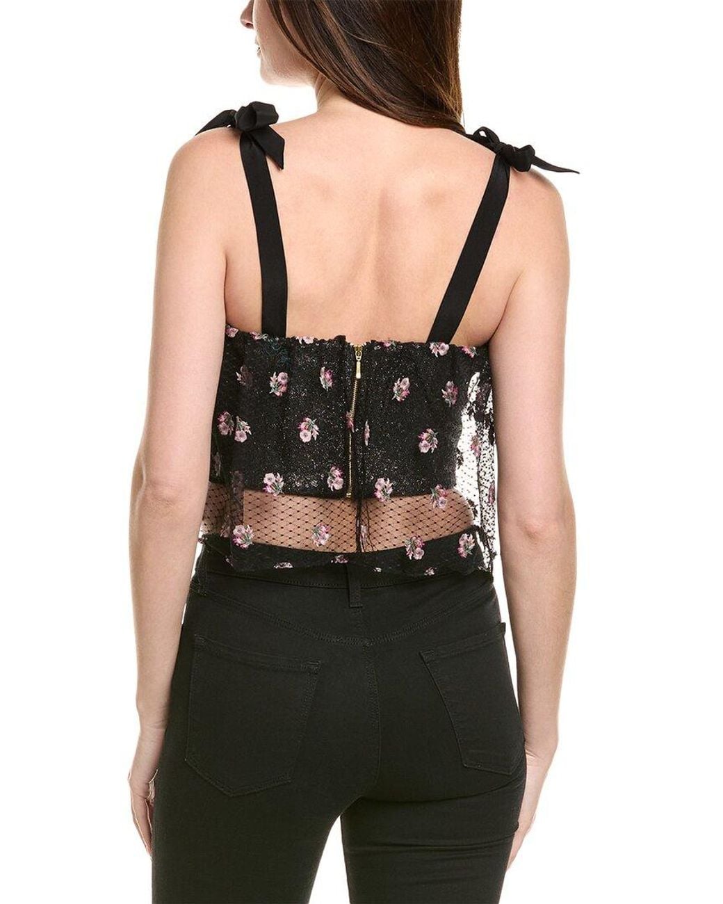 Saloni Black Sequin Silk-Trim Top