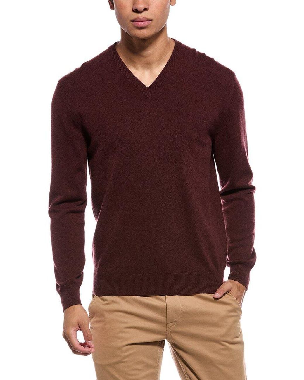 N.Peal Cashmere Red Burlington Cashmere V-Neck Sweater for men