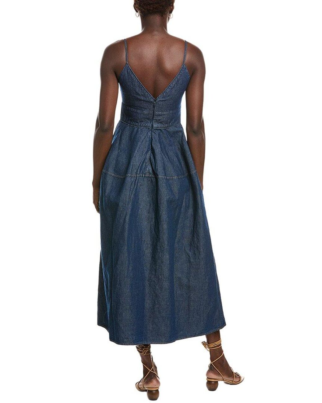 Co. Blue Basque Linen-Blend Midi Dress