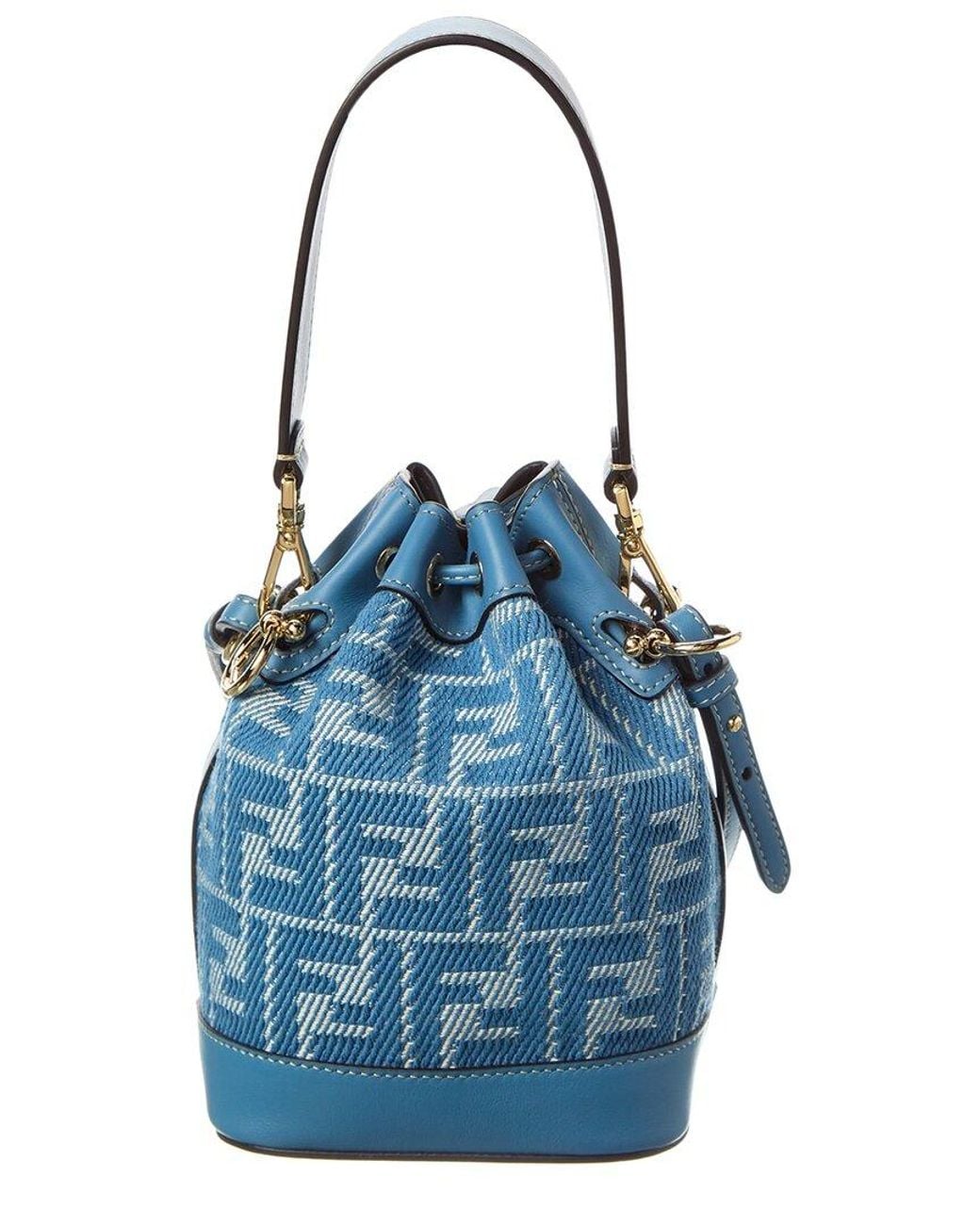 Fendi Blue Mon Tresor Mini Ff Jacquard & Leather Bucket Bag
