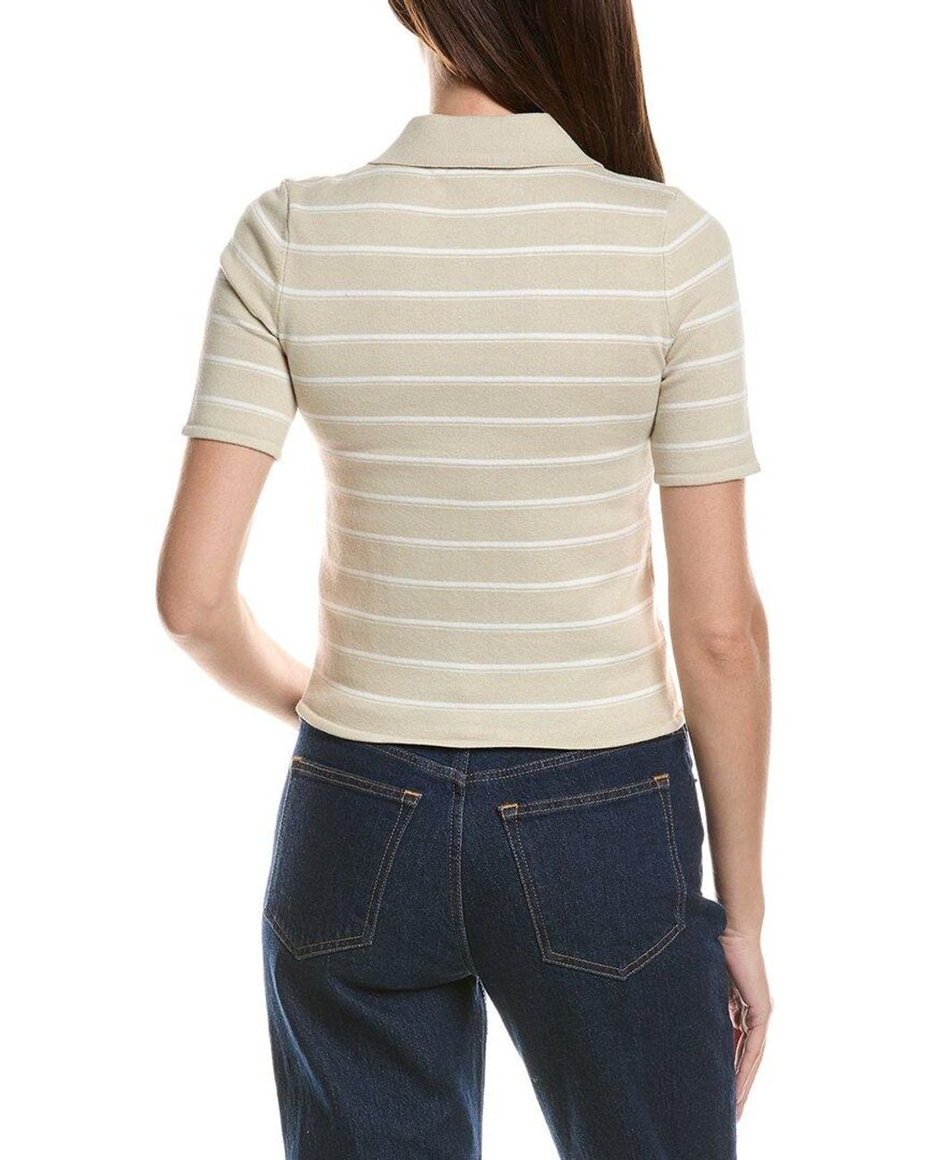 Rag & Bone White Leanne Stripe Zip Polo Top