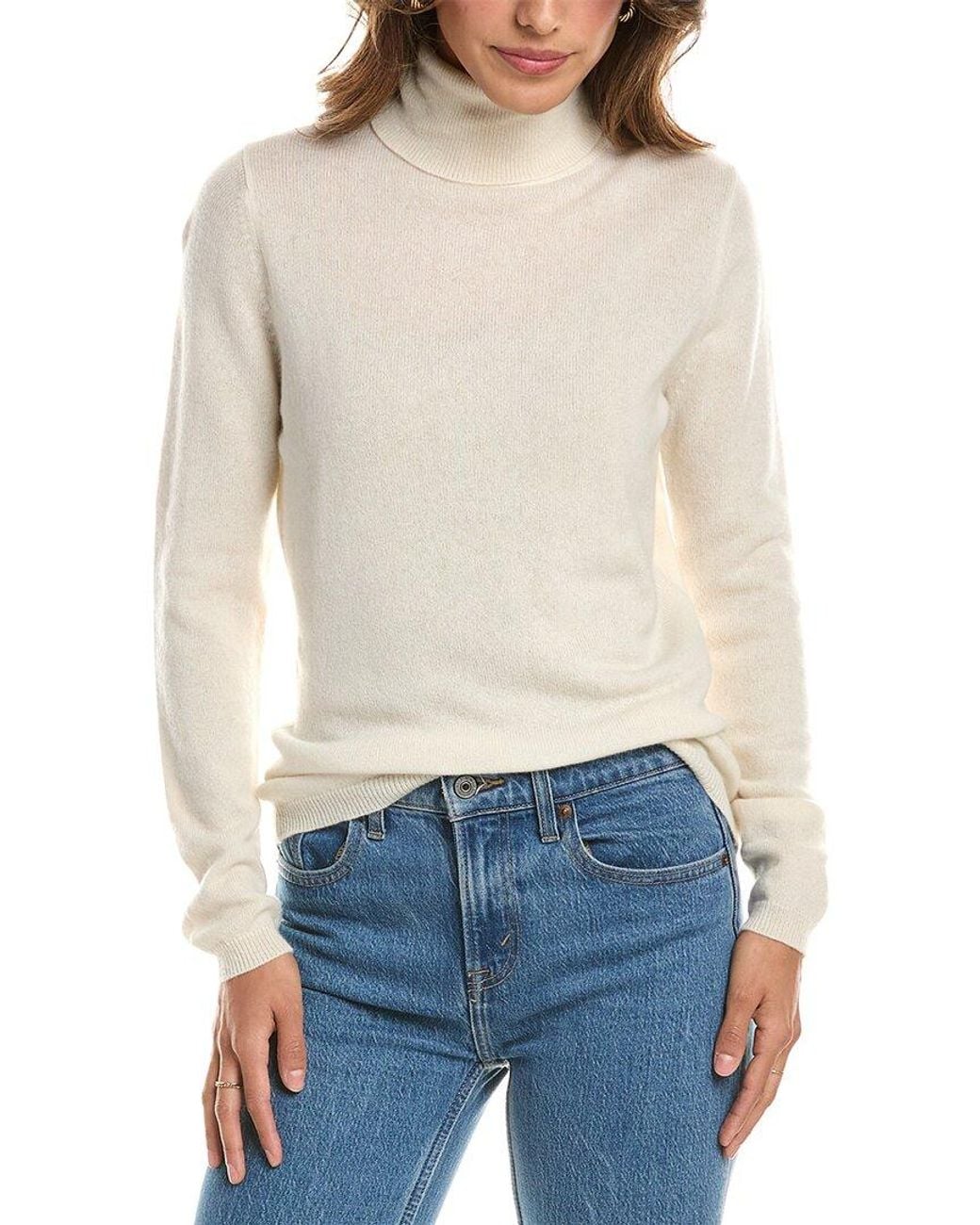 Forte White Basic Turtleneck 100% Cashmere Pullover