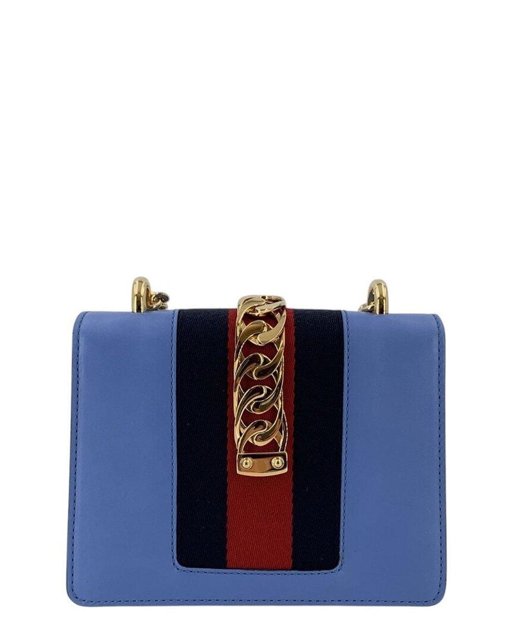 Gucci Blue Leather Sylvie Flap Chain Shoulder Bag (Authentic Pre-Loved)