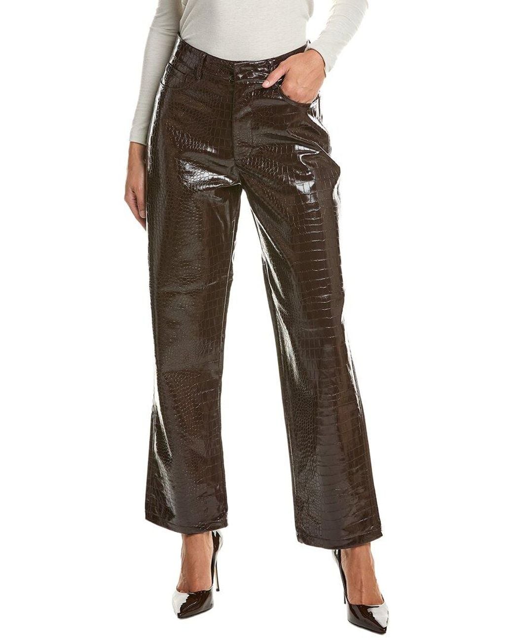 Current/Elliott Brown Faux Leather Animal Embossed Straight Pant