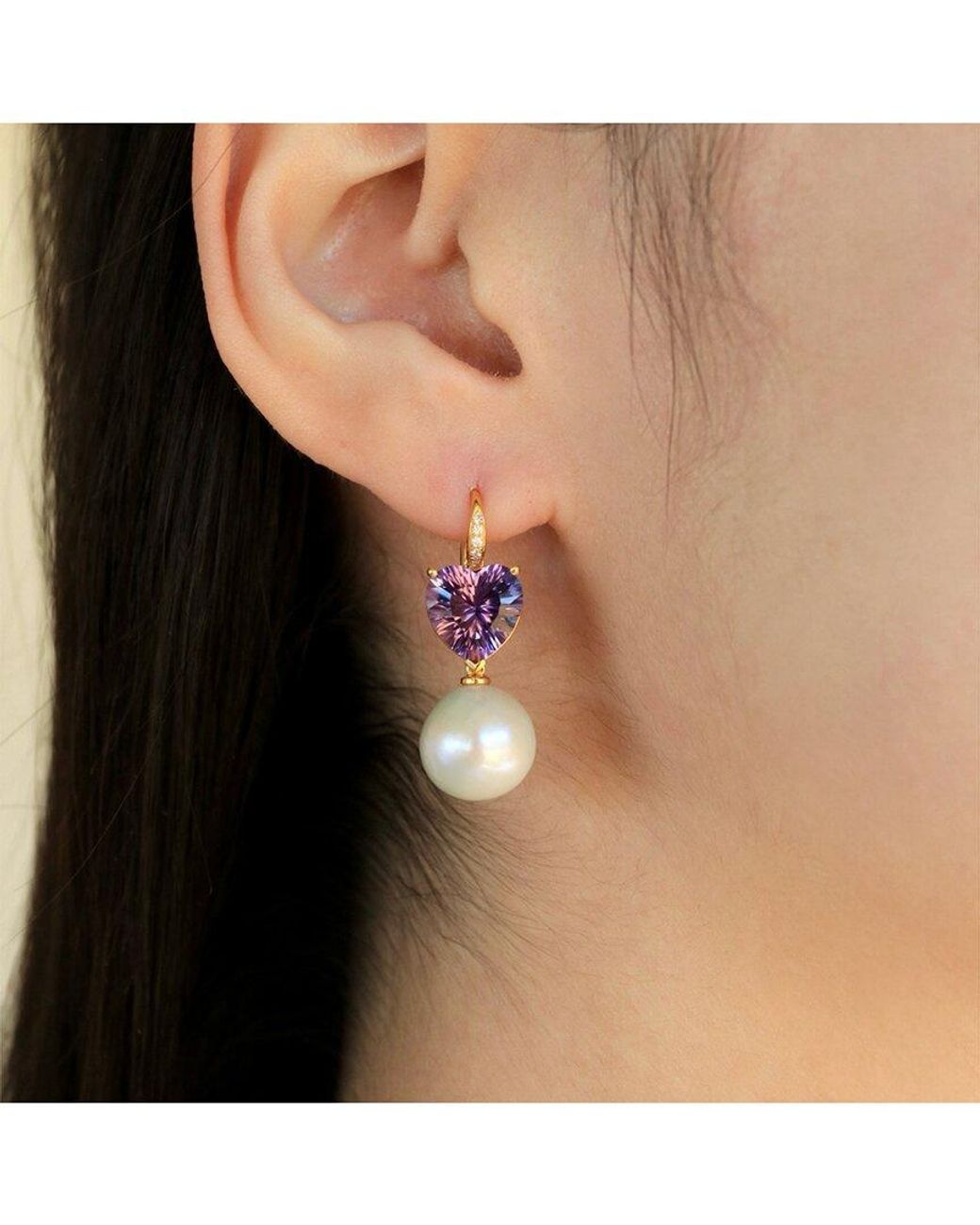 Kai Fine Jewelry Purple 14K 7.25 Ct. Tw. Diamond & Amethyst & 12-13Mm Pearl Drop Earrings