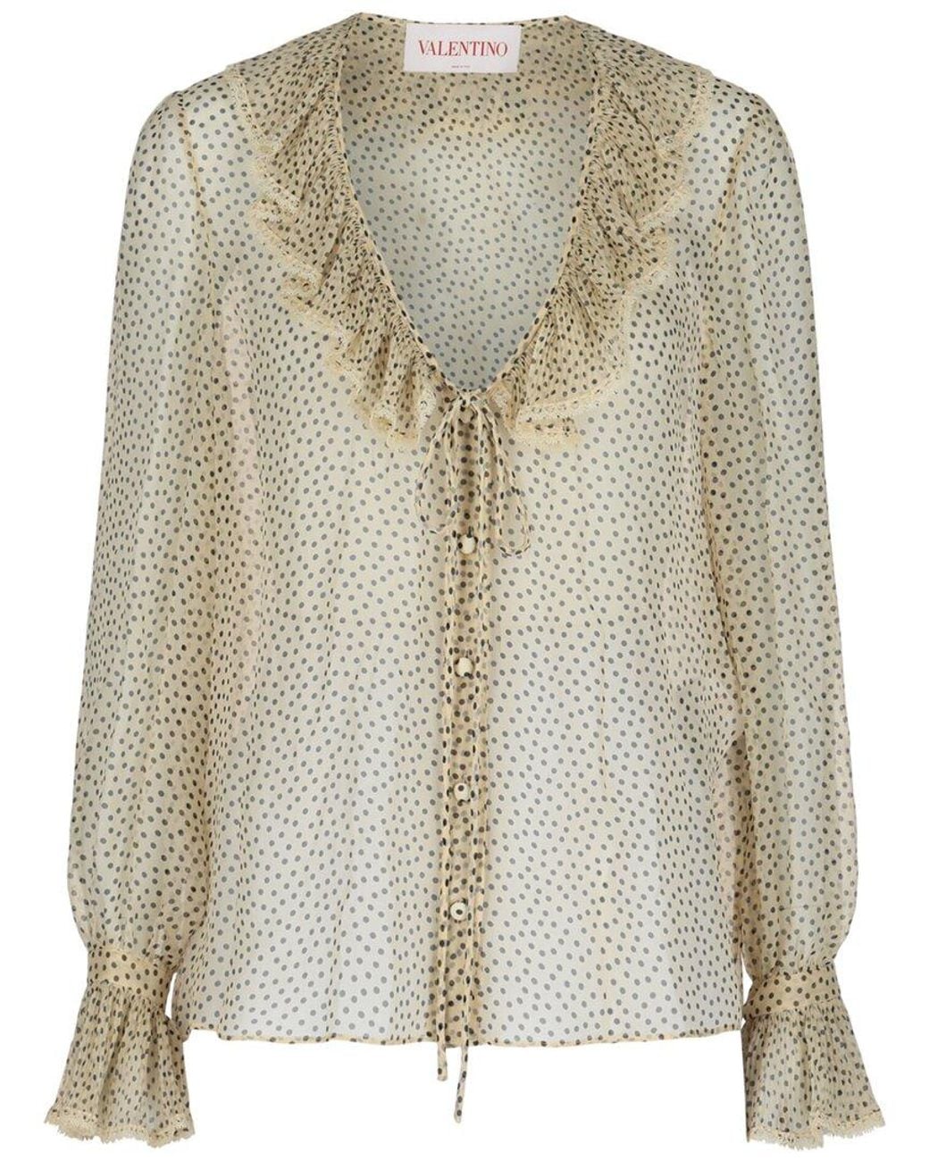 Valentino Natural Polka Dot Silk-Chiffon Blouse