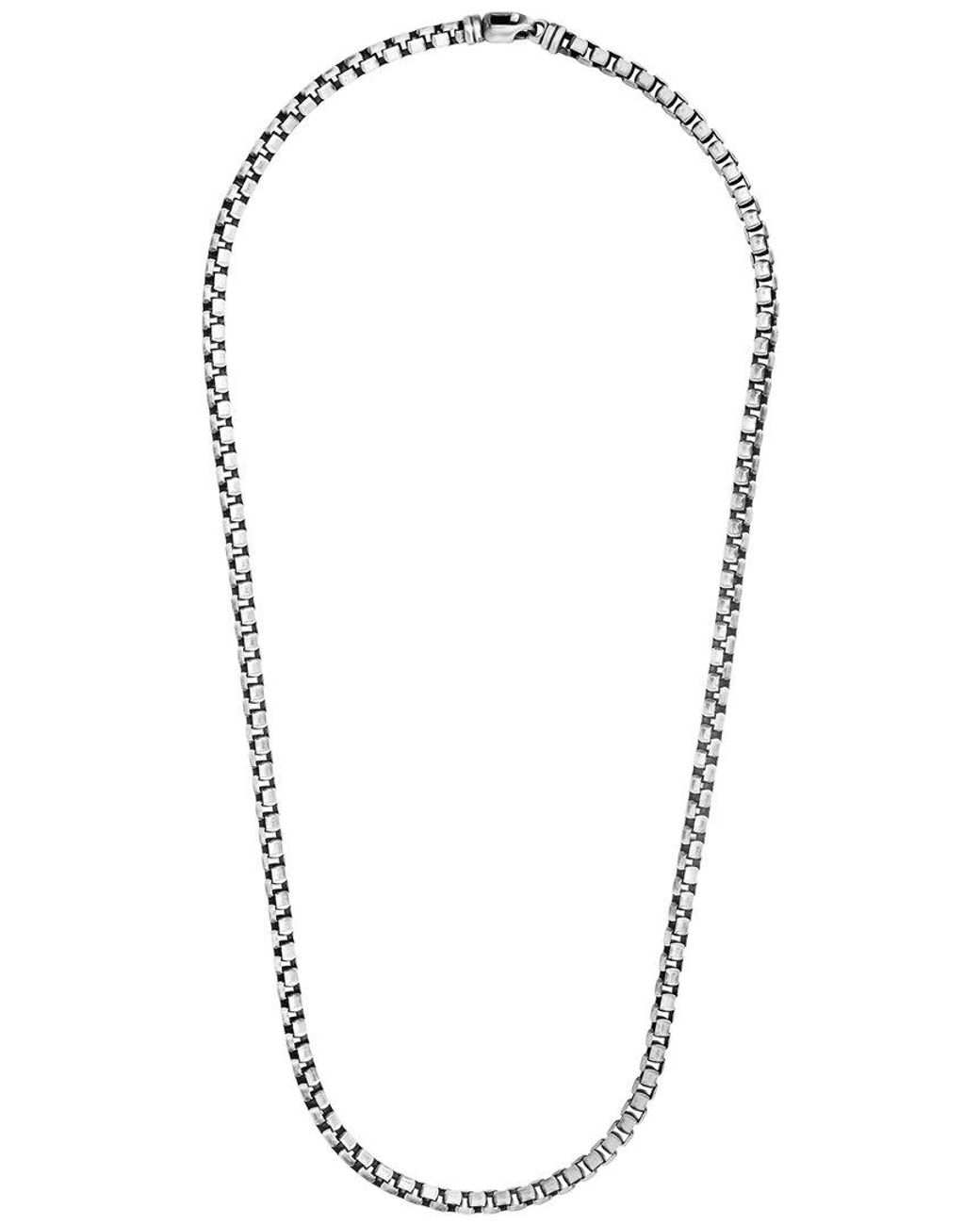 Italian Silver Blue Round Box Chain Necklace for men