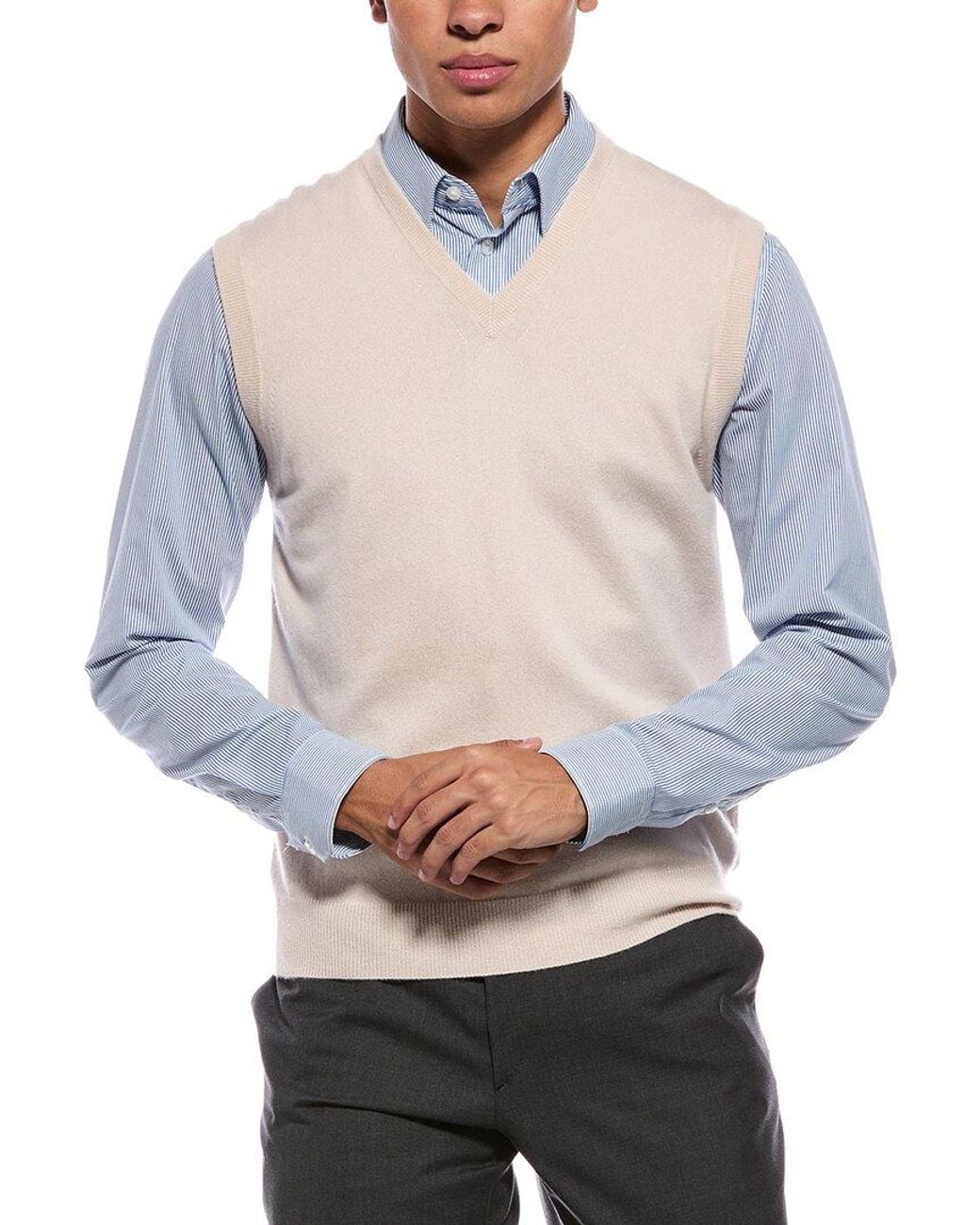 N.Peal Cashmere Blue Westminster 100% Cashmere V-Neck Sweater Vest for men