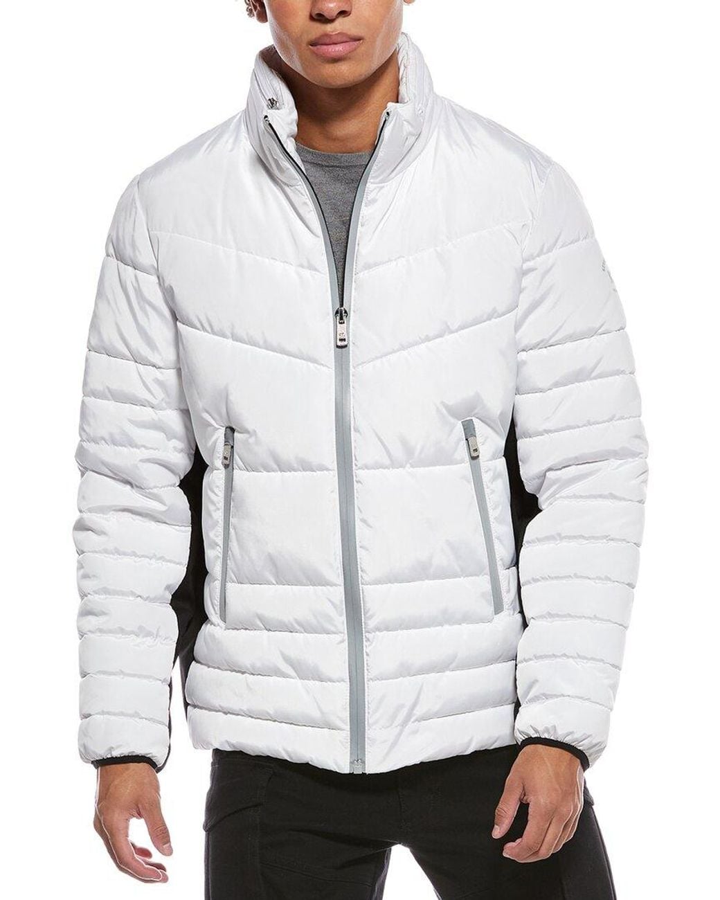Kenneth Cole White Faux Memory Puffer Coat for men