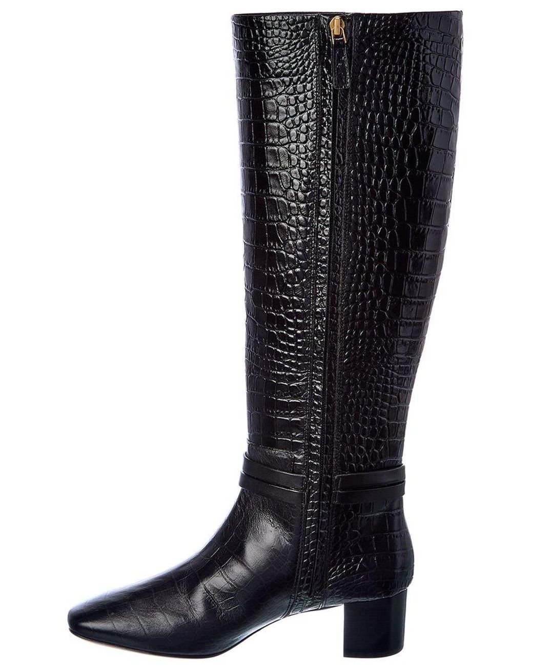 Tory Burch Squared Toe Croc-embossed Leather Knee-high Boot in Black | Lyst Tory Burch Squared Toe Croc-embossed Leather Knee-high Boot in Black | Lyst