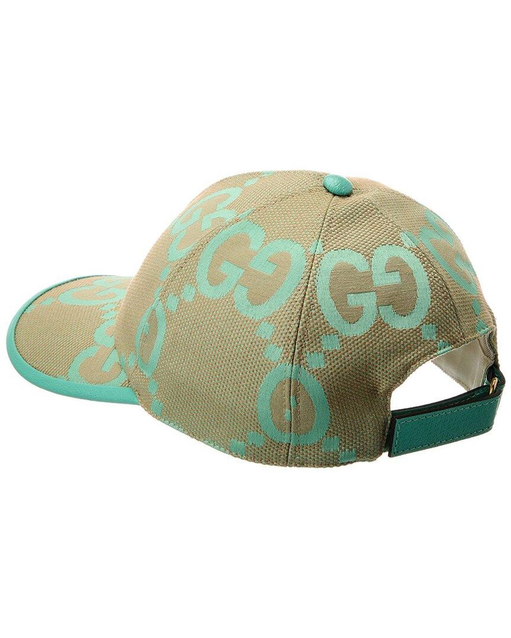Gucci Jumbo GG Canvas Leather-trim Baseball Cap in Green | Lyst