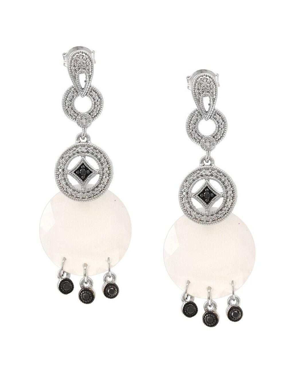 Gemstones White Silver 0.14 Ct. Tw. Diamond & Grey Agate Earrings