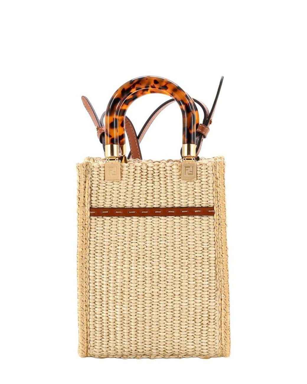 Fendi Metallic Straw & Leather Sunshine Shopper Tote Mini (Authentic Pre-Loved)