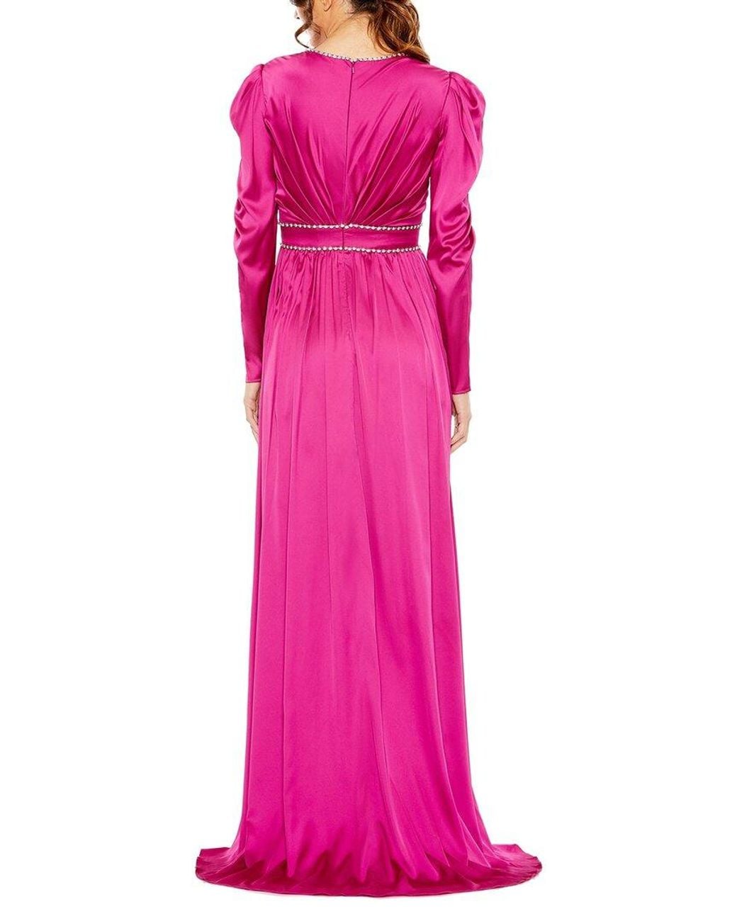 Mac Duggal Pink Puff Shoulder Rhinestone Encrusted Dress