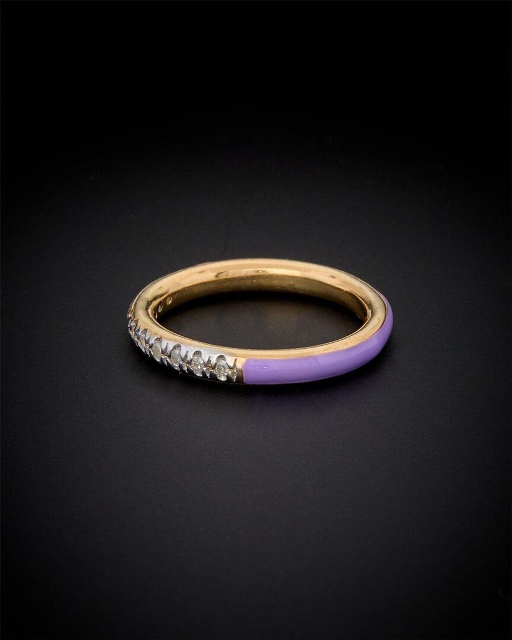 Italian Gold Over Silver Black 18K Italian Vermeil 0.12 Ct. Tw. Diamond Enamel Ring