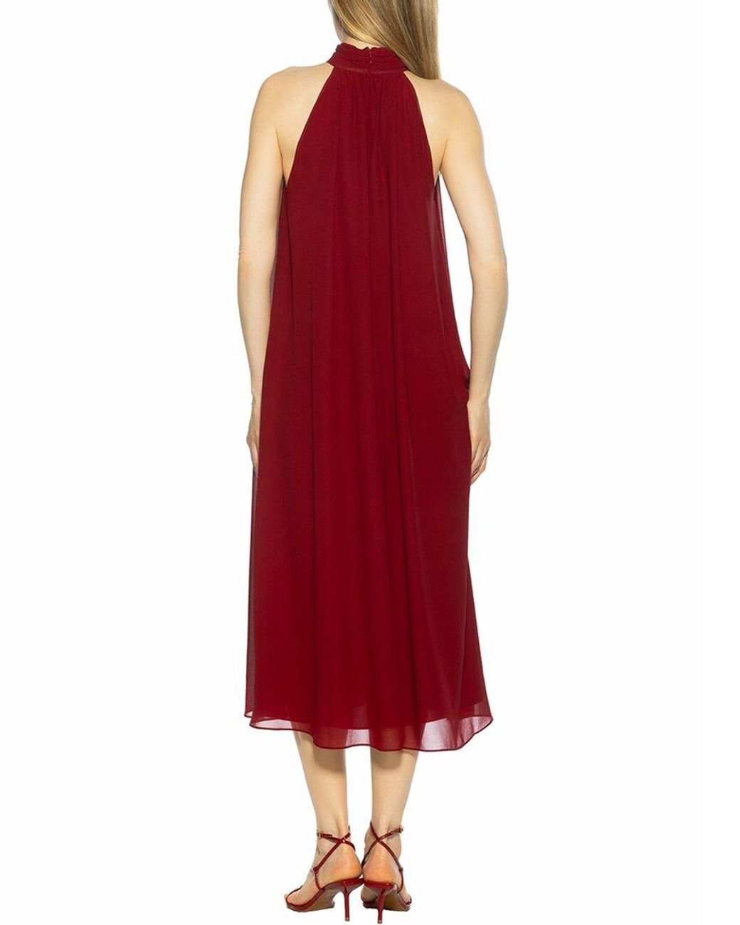Alexia Admor Red Suri Mock Neck Halter Midi Flowy Dress