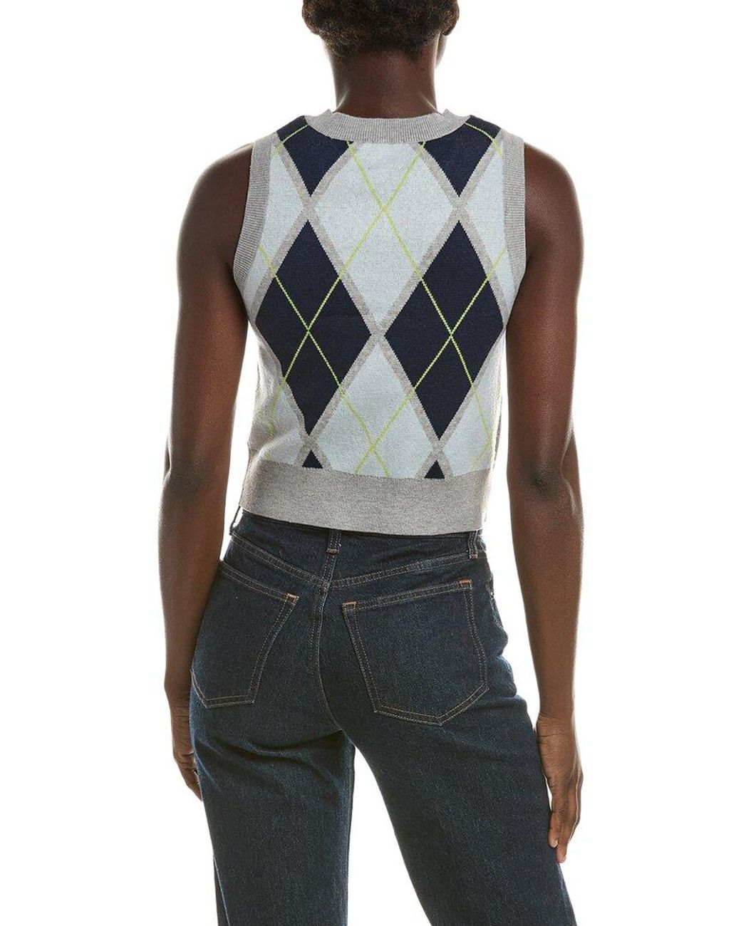 525 America Blue Argyle Cropped Vest