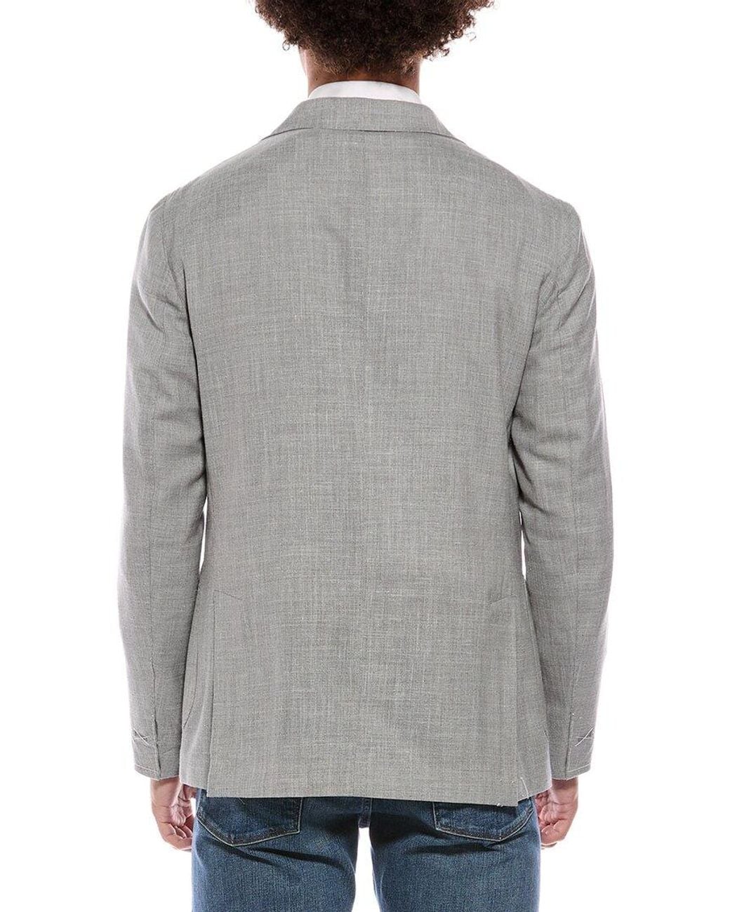 Eleventy Gray Soft Pocket Patch Wool, Linen, & Silk-Blend Jacket for men
