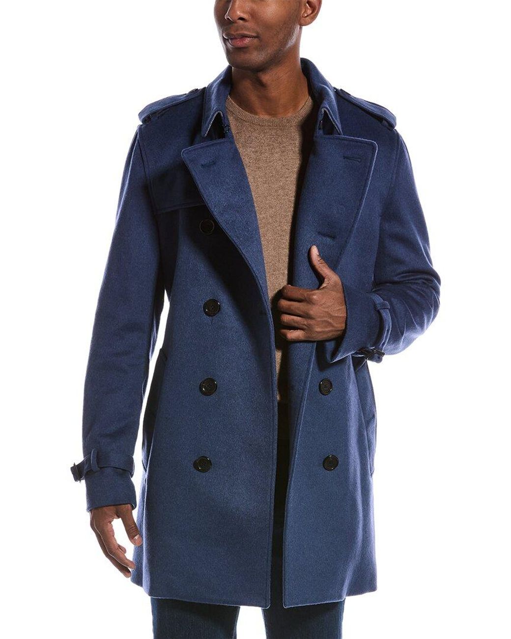 Burberry Wool & Cashmere-blend Military Coat in Blue for Men | Lyst