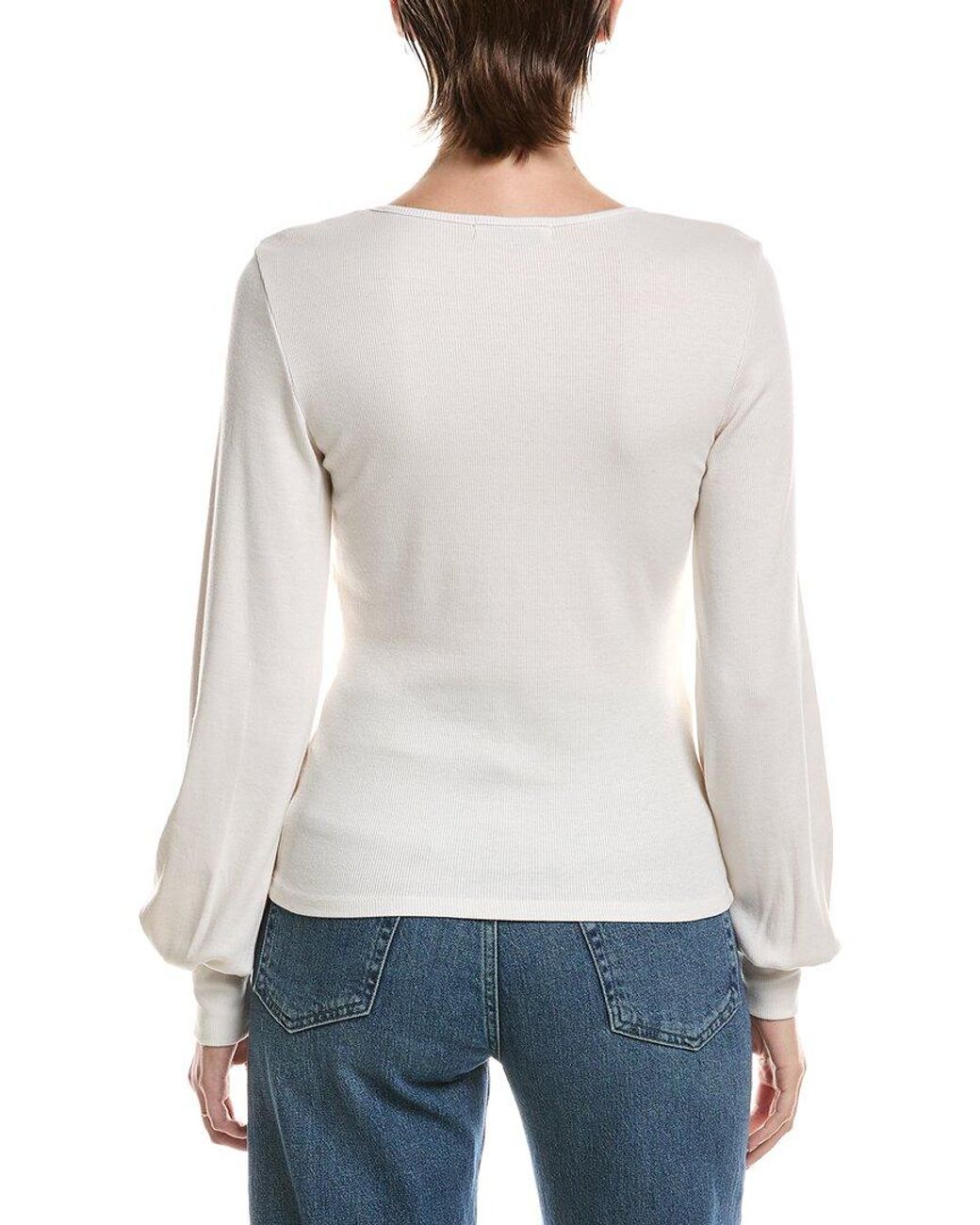 Michael Stars White Olivia Balloon Sleeve Top